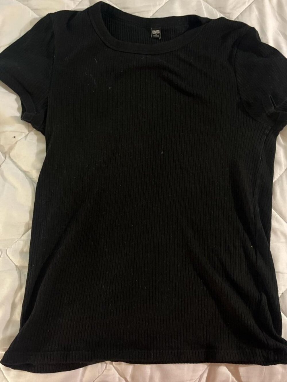 Black Ribbed Short Sleeve Top Size XS